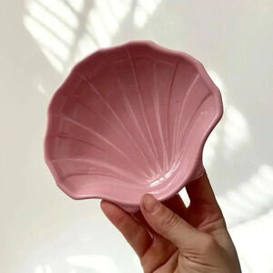 Midcentury Modern Pfaltzgraff Salmon Pink Clam Shell Ring Dish